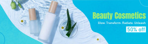 Beauty products with a 50% off promotion