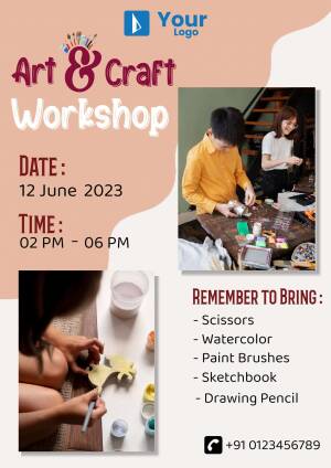 Poster advertising an Art & Craft Workshop with date, time, and materials list.
