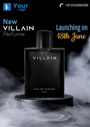 Villain Perfume bottle on a smoky background with launch date