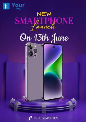 Image of a new smartphone launch announcement with a purple color scheme and a featured phone model.