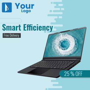 Laptop with a swirling water background and promotional offer