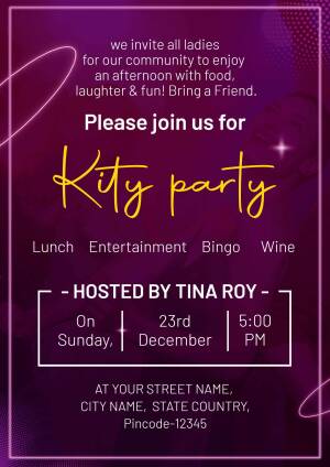 Elegant Kitty Party Invitation with Purple and Gold Accents