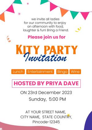 Colorful Kity Party Invitation with Bunting and Event Details