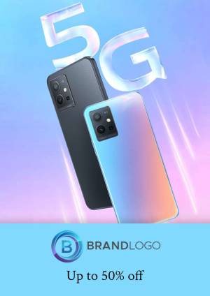Two smartphones with 5G connectivity and a promotional offer.