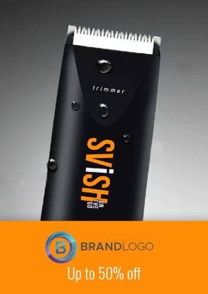 Close-up of a Svish hair trimmer with promotional offer