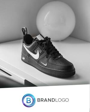 Close-up of black Nike Air Force 1 sneakers with white swoosh logo