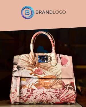 Close-up of a stylish floral print handbag with a metallic clasp.