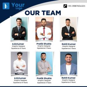 Team photo of graphic designers with names and experience