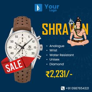 Image of a Tag Heuer watch with Lord Shiva and a sale promotion.