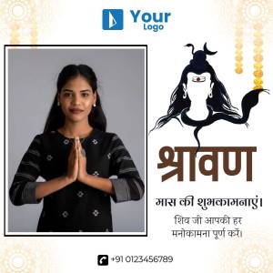 Woman in traditional attire with Lord Shiva image for Shravan Maas