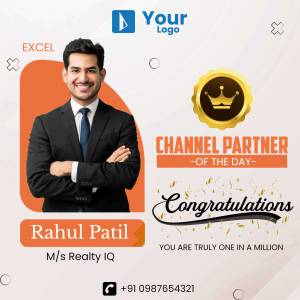 Image featuring Rahul Patil, a Realty IQ channel partner, with a 'Channel Partner of the Day' announcement.