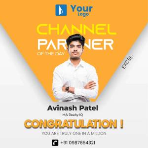 Image of Avinash Patel, Channel Partner of the Day, with congratulatory message.