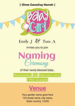 Baby Girl Naming Ceremony Invitation for Emily & Tom