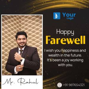Farewell card for Mr. Rahul with a professional portrait and a heartfelt message.