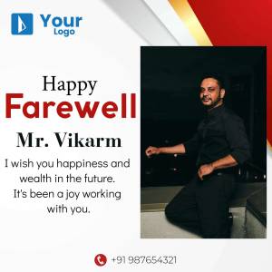Farewell graphic for Mr. Vikarm with a photo and well wishes.