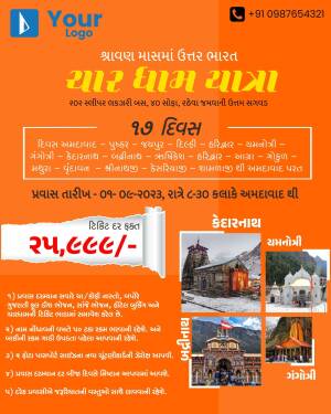 Char Dham Yatra advertisement with travel details and images