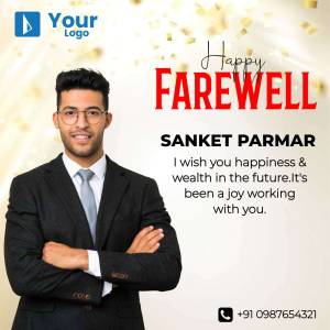 Farewell image for Sanket Parmar with a professional portrait and celebratory confetti.