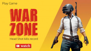 Warzone game advertisement featuring a player with gear and the game title.