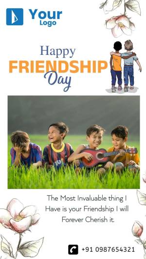 Friendship Day graphic with children and floral elements
