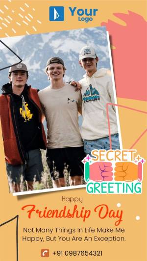 Three friends posing for a photo with a Friendship Day greeting card.