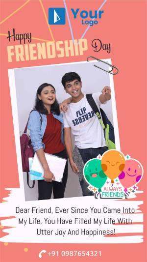 Friendship Day greeting with a photo of two friends