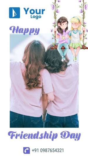 Illustration of girls on a swing and two women hugging, celebrating Friendship Day.