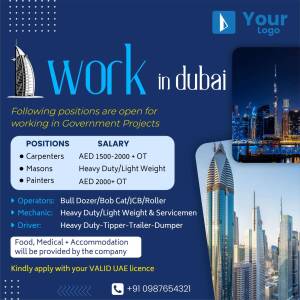 Job advertisement for construction workers in Dubai