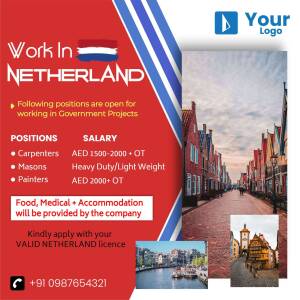 Job advertisement for carpenters, masons, and painters in the Netherlands.
