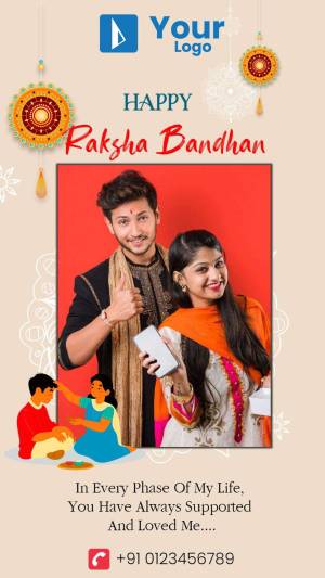 Raksha Bandhan greeting with a brother and sister celebrating
