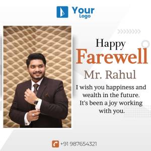 Farewell card for Mr. Rahul with his portrait and a goodbye message.