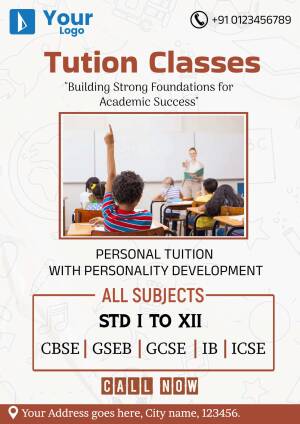 Flyer advertising tuition classes for students from standard 1 to 12.