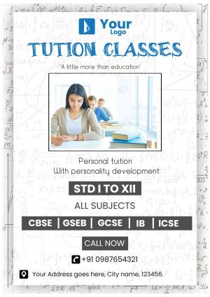 Flyer advertising tuition classes for students from STD I to XII