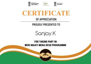 Certificate of Appreciation for participation in Meri Maati Mera Desh Programme