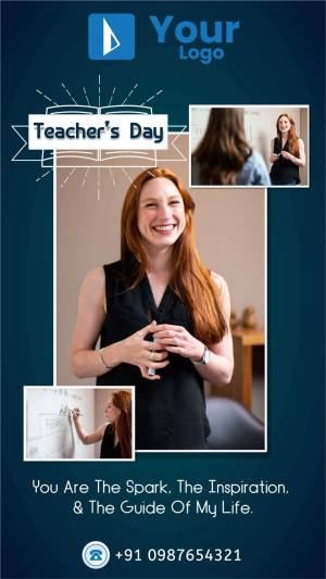 Teacher's Day greeting with a smiling teacher and inspirational quote.