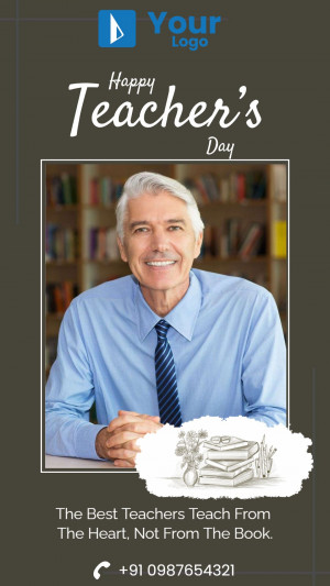 Teacher's Day greeting card with a portrait of a male teacher.