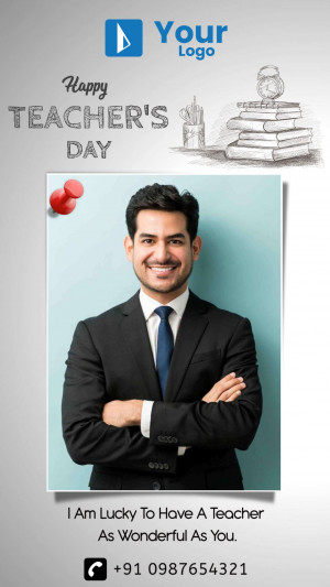 Image of a teacher with a Teacher's Day graphic
