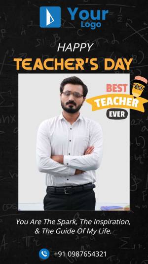 Image of a male teacher with a 'Best Teacher Ever' badge, celebrating Teacher's Day.