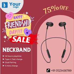 Promotional image for a Friendship Day sale on neckband earphones.