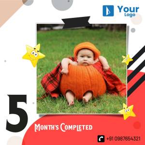 Baby dressed as a pumpkin celebrating 5 months milestone