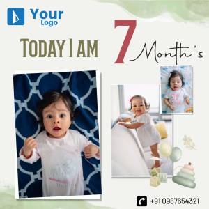 Baby celebrating 7 months with photos and milestone graphic