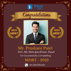 Congratulatory badge for Prashant Patel achieving MDRT 2023