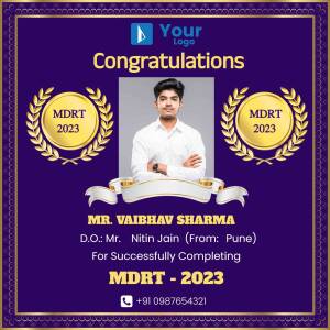MDRT 2023 achievement certificate for Vaibhav Sharma