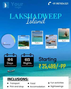 Promotional poster for a 4-day, 3-night tour package to Lakshadweep Islands.