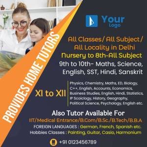 Advertisement for home tutors in Delhi offering classes for all subjects and levels.
