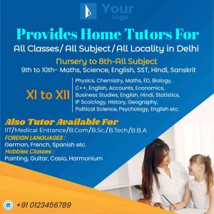 Advertisement for home tutors in Delhi covering all classes and subjects.