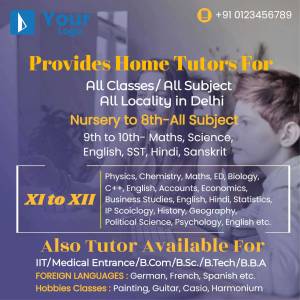 Advertisement for home tutors in Delhi offering services for all classes and subjects.