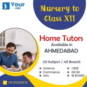 Advertisement for home tutors in Ahmedabad offering services from Nursery to Class XII