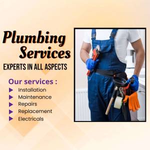 Plumber with tools advertising plumbing services