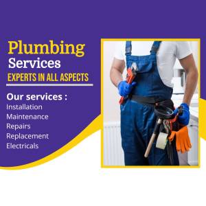 Plumber with tools offering installation, maintenance, repairs, and electrical services.