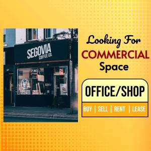Exterior of Segovia Coffee Co. with advertisement for commercial space